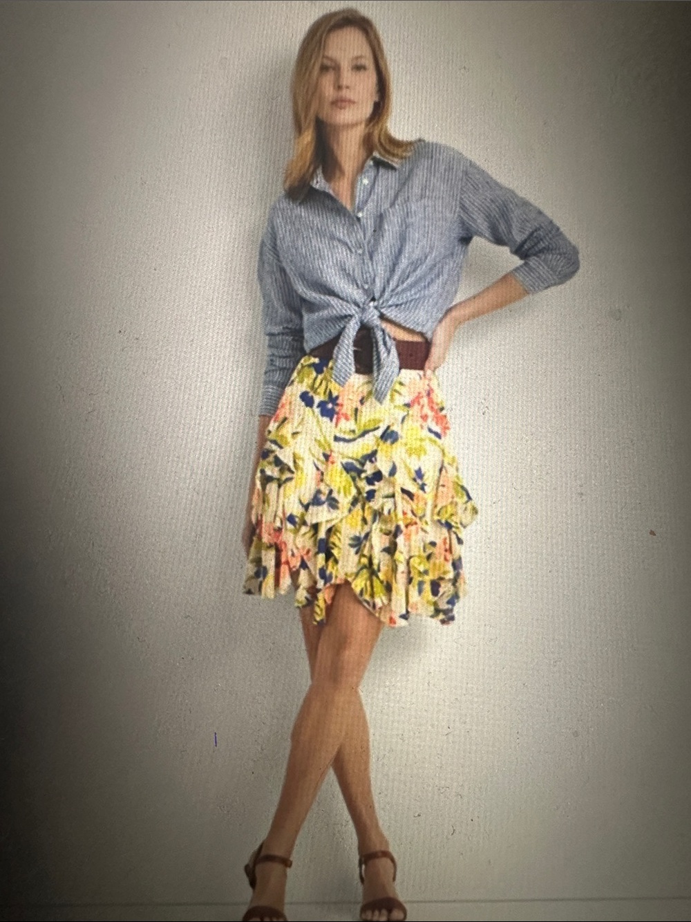 NWT Ralph Lauren Yellow Floral Ruffle Skirt, size 14